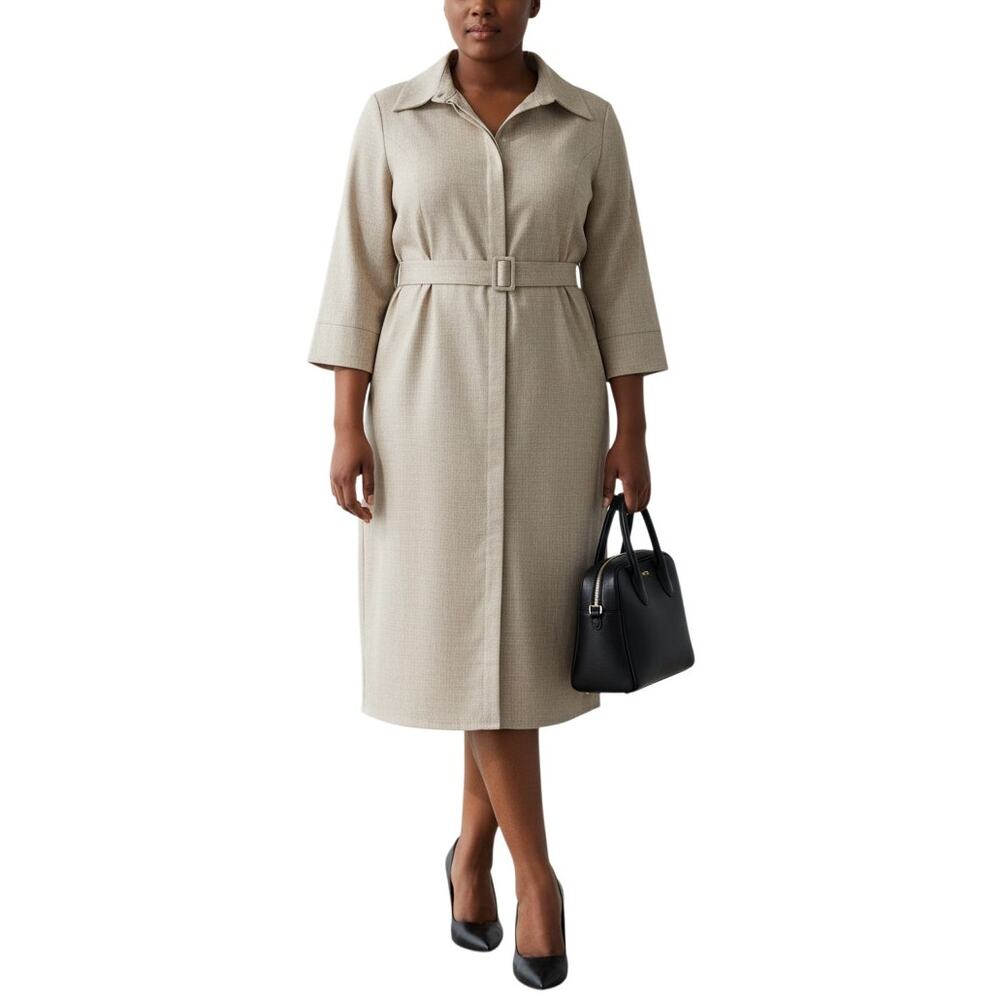 Pendleton Petite Gray Glen Plaid Belted Wool Blend Shirt Dress NWT Size 16